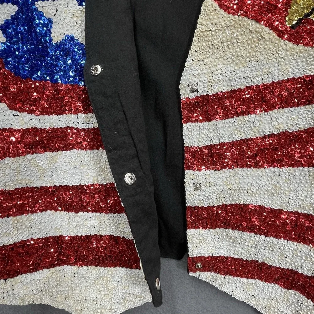 Vtg 4XL JC‎ UNISEX American Flag Eagle Fully Sequined Vest Patriotic Glam Rodeo